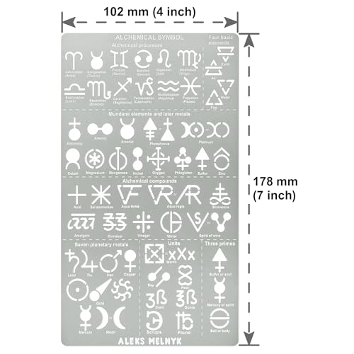 Aleks Melnyk No.398 Metal Stencil, Alchemical Symbols, Small Stencil, 1 PC, Template for Wood Burning, Engraving, Crafting, Scrapbook Aleks Melnyk