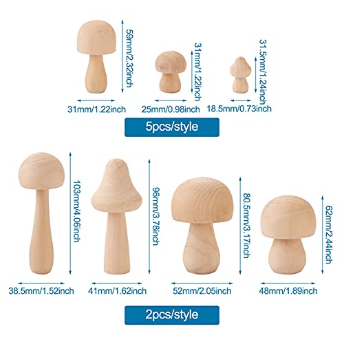 Craftdady 23pcs Unfinished Wooden Mushrooms Unpainted Natural Wood Mushroom Peg Dolls Ornaments for Painting DIY Art Crafts Home Decoration, 7 Sizes Craftdady