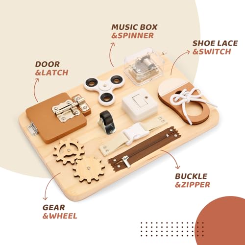 Busy Board for Toddlers - Montessori Toys for 1 2 3 4 Years Old - Wooden Sensory Toys for Autistic Children - Preschool Learning Activities for Fine Potatomato