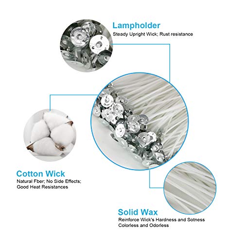 Candle Wicks 100 Pcs 6 inch with 30Pcs Candle Wick Stickers and 10 Pcs Wooden Candle Wick Centering Device for Soy Beeswax Candle Making and Candle AK1980