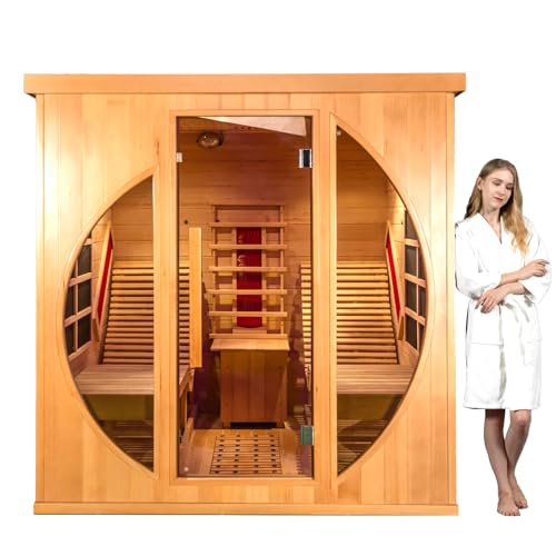 Smartmak Far Infrared Two Person Wood Sauna with Recliner, Canadian Hemlock Home luxurious Wooden Indoor Sauna Spa Room 220V, 3400W Detox Therapy Smartmak