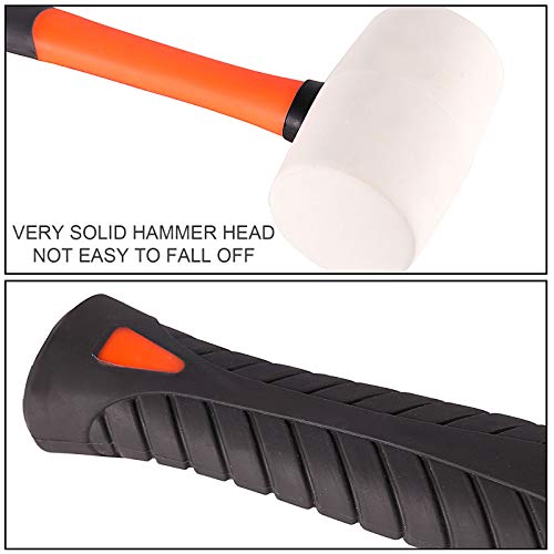 ZOENHOU 2 PCS 16 Oz White Rubber Mallet Hammer, Solid Rubber Mallet Head with Absorbing Fiberglass Handle, Rubber Hammer for Flooring, Woodworking, ZOENHOU