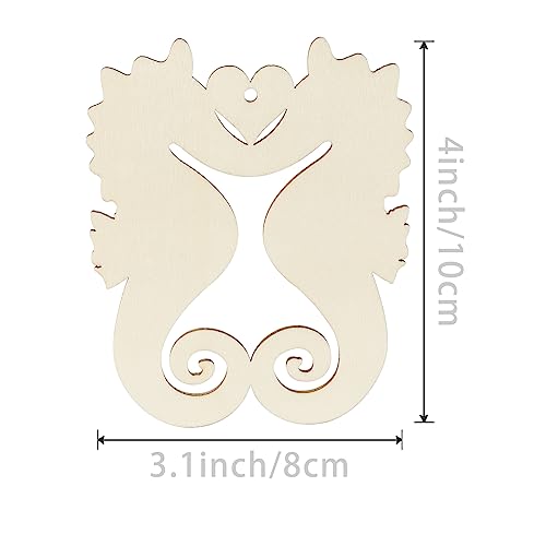 Unfinished Seahorse Shapes Wood/Heart-Shaped Wood DIY Craft Cutout Hanging Ornaments with Natural Twine for Christmas Wedding Birthday Party Zontween