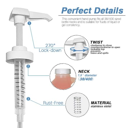 6 Pack Gallon Jug Pump Dispenser 38-400 Syrup Pump for Gallon Jug Dispensing - 7cc Lotion Gallon Shampoo Pump Top Replacement, Fits 1 Gallon Bottle AMORIX