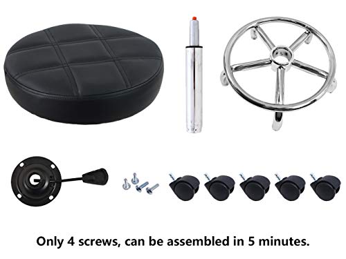 KKTONER Round Rolling Stool Chair PU Leather Height Adjustable Swivel Drafting Work SPA Shop Salon Stools with Wheels Office Chair Small (Black) KKTONER