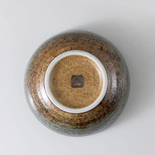 Wazakura Minoyaki Series Japanese Ikebana Essential Tool Kit with Small Round Ceramic Flower Vase and Kenzan Pin Frog for Floral Arranging - Brown & Wazakura