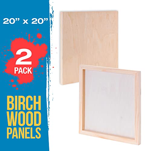U.S. Art Supply 20" x 20" Birch Wood Paint Pouring Panel Boards, Studio 3/4" Deep Cradle (Pack of 2) - Artist Wooden Wall Canvases - Painting U.S. Art Supply