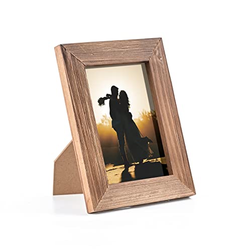 Wood Picture Frame 4x6 Brown Retro Photo Frames with Real Glass Solid Wooden Photo Frame Standing for Tabletop Hanging Wall Farmhouse Home Desk OKSQW