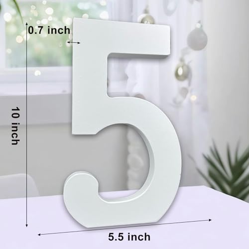 AOCEAN 10 Inch White Wood Numbers Unfinished Wood Numbers for Wall Decor Decorative Standing Numbers Slices Sign Board Decoration for Craft Home AOCEAN