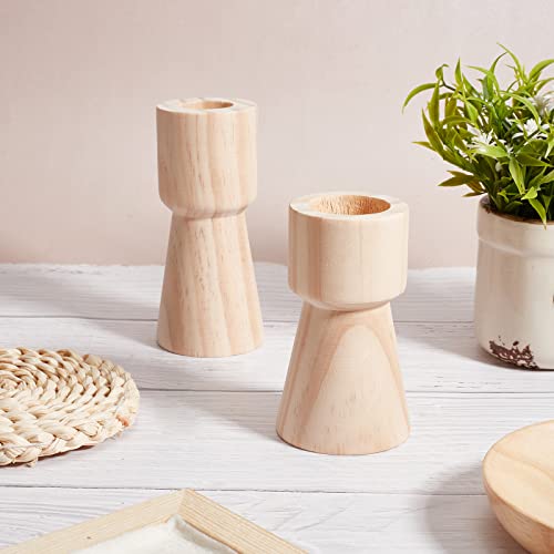 GORGECRAFT 2 Size Unfinished Wooden Candlesticks Wood Holders Rustic Pillar Cup Stands Candlesticks 4/5 Inch Hole Classics for Home Wedding GORGECRAFT