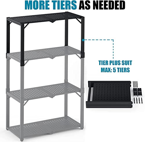 Hastatii 3-Shelf Storage Shelving Unit Metal Rack Heavy-Duty 28"x13.5"x33.5" for Garage, Kitchen and Bedroom Layers Increased Black Hastatii