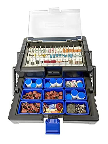 LINE10 Tools 500pc Rotary Tool Accessories Attachments Kit in Cantilever Storage Organizer Case Box Set LINE10 Tools