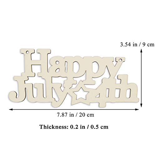 3pcs Happy 4th of July Letter Wood Sign American Star Patriotic Hanging Wooden Plaque DIY Craft Project with Ropes for Memorial Day Veterans Day JANOU