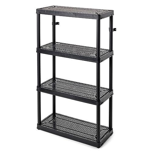 Gracious Living 14" x 32" x 54.5" 4-Shelf Tier Resin Multi-Purpose Medium Duty Indoor Garage Storage Organizer Shelves, Black Gracious Living