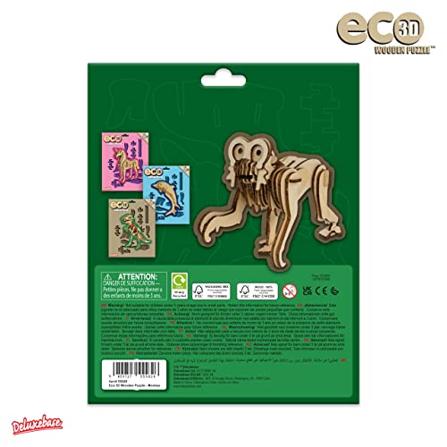 Eco 3D Wooden Puzzle Monkey from Deluxebase. Animal Themed DIY 3D Puzzle Craft Kit. Sustainable Wood Jungle Animal Toys. Perfect Model Building Kits Eco 3D Wooden Puzzle