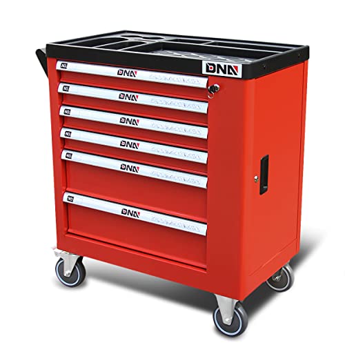 New Package DNA MOTORING 36" H X 30.5" W X 18"D Heavy Duty Lockable Slide Tool 6-Drawers Chest Rolling Tool Cart Cabinet with Keys (TOOLS-10002), Red DNA MOTORING