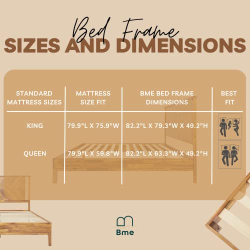 Bme Vivian 14 Inch Rustic Golden Brown Deluxe Bed Frame with Herringbone Headboard Bme