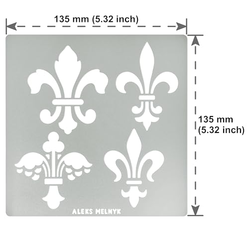 Aleks Melnyk No.251 Metal Stencil, Fleurs de LYS Symbole, French Fleur-de-lis, Lily Flower, Ornament, Vintage, Patterns, Template for Wood Burning, Aleks Melnyk
