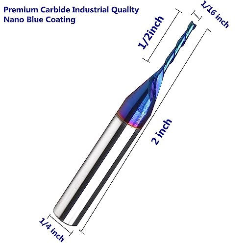 Spiral CNC Router Bits with Down Cut 1/16 inch Cutting, 1/4 inch Shank CNC Bits Solid Carbide End Mill for Wood Cut, 3D Carving Size : 1/16" X 1/2" X HZBIAO