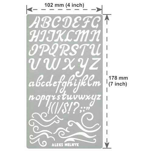 Aleks Melnyk No.34.2 Pyrography Steel Stencil, Wood Burning 1 PCS Template, Metal Letters Journal Stencil for Engraving Wood and Pattern, Alphabet Aleks Melnyk