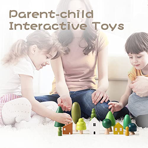 Promise Babe Wooden Tree Toys - Montessori Wooden Blocks Stacking Toys for Toddlers, Miniature Trees & House Various Sizes Woodland Creative Craft Promise Babe