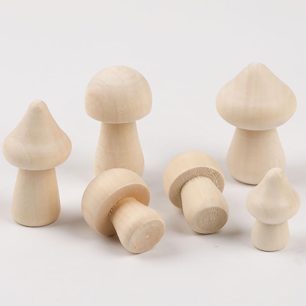ccHuDE 12 Pcs Unfinished Wooden Mushrooms Unpainted Wood Mushrooms Small Paintable Mushrooms Mini Mushroom Figurines Craft Mushrooms Ornaments ccHuDE