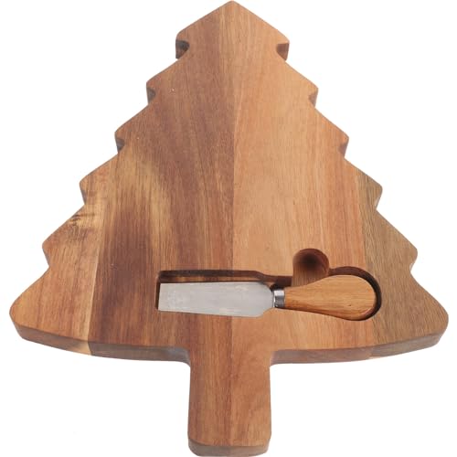 Amosfun Christmas Tree Charcuterie Board Wood Cutting Board Food Serving Tray Cheese Bread Pizza Snack Plate with Cutter for Vegetables Fruit Bread Amosfun