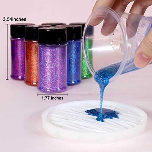 Renfio Holographic Ultra Fine Glitter Powder Metallic Resin Glitter 1.75 Oz (50g) PET Flakes Crafts Sequins 1/128" 0.008" 0.2mm Epoxy Chips Flakes Renfio