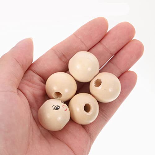VOSAREA 50pcs Wooden Beads Smile Face Wood Beads Ball Wood Beads Spacer Beads with Hole for DIY Jewelry Bracelet Necklace Craft Making (18MM) VOSAREA