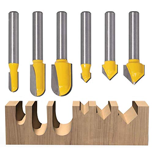 Mesee 6Pcs Carbide 90 Degree V Groove Router Bit Set Core Cove Box Round Nose V Grooving Router Bits V-Groove Router Bit Woodworking Cutter Tool for Mesee