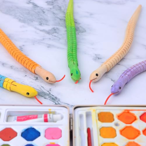WOWOSS 10 Pcs Unfinished Wooden Wiggly Snakes Set, 12 inch Wooden Snakes Unfinished, Wooden Wiggly Snake, 12 Inch Natural Unpainted Flexible Timber WOWOSS
