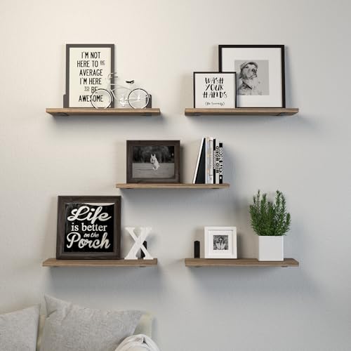 DOLLFIO Floating Shelves, 5 Sets Wall Shelves, Wood Floating Shelves for Bedroom Wall Décor, Wall Mounted Floating Bathroom Shelf for Storage, DOLLFIO