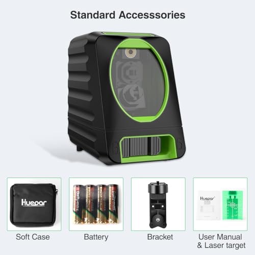 Self-leveling Laser Level - Huepar Box-1G 150ft/45m Outdoor Green Cross Line with Vertical Beam Spread Covers of 150°, Selectable Laser Lines, 360° Huepar
