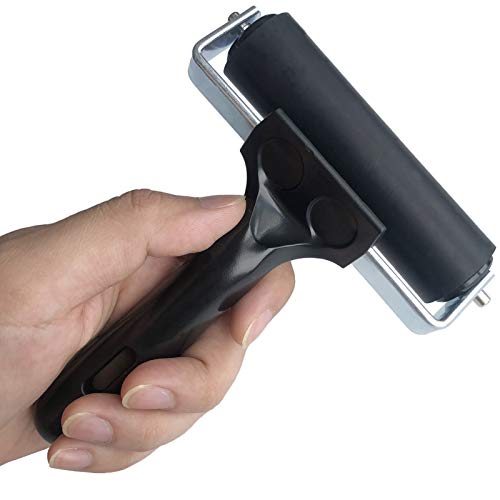 Benvo Rubber Brayer 4 inch Rubber Roller for Printmaking, Painting, Applying Glue, Wallpaper, Block Stamping Anti Skid Construction Tools with Hard Benvo