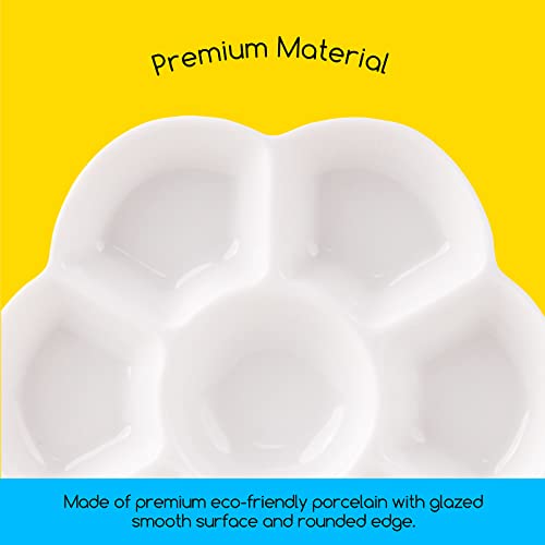MEEDEN 7-Well Studio Porcelain Paint Palette Tray,Artist Mixing Colour Tray by 4-3/4 Inches for Watercolor Gouache Painting,Round,White MEEDEN