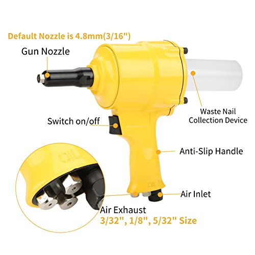 Acogedor Air Rivet Gun, Pneumatic Riveter, Pistol Grip Rivet Gun, Air Powered Riveting Tool, 2.4/3.2/4/4.8mm Acogedor