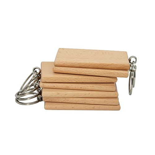 Big Rectangle Wood Engraving Blanks Wood Blanks Blank Wooden Key Tag with Keychain About 3.3 * 2.1 Inch (10 Pack) TFoRibbon