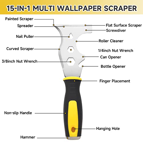 3Pcs Putty Knife, 2" 4" Spackle Knife Set Stainless Steel 15-in-1 Painters Scraper Wallpaper Scraper Tool for Repairing Drywall, Removing Wallpaper, Hyber&Cara
