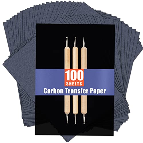 PSLER 100 Sheets Carbon Paper Sheets, Carbon Transfer Paper with 3PCS Embossing Stylus for DIY Woodworking, Paper, Canvas and Other Art Craft