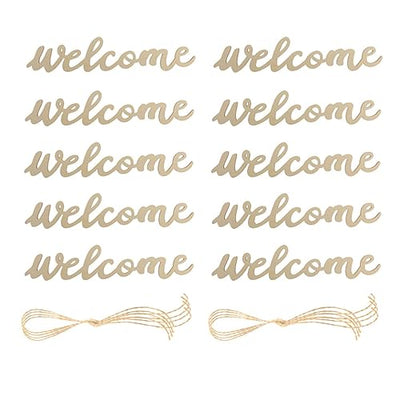 Amosfun Vintage Decor 10pcs welcome wood cutout letters for sign wooden unfinished- Welcome Door Signs Decorative Wood Hanging Door- Sign with 10pcs