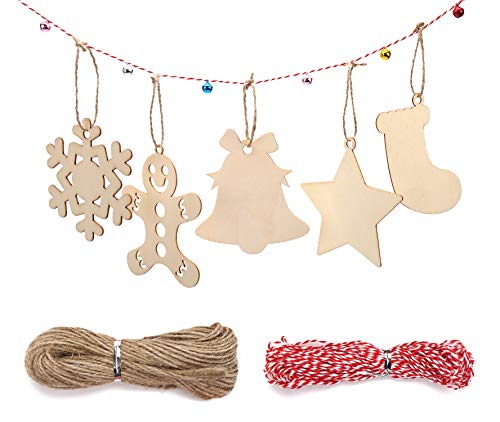 DIYASY Christmas Wood Ornaments for Crafts,60 Pcs DIY Unfinished Wood Cutouts Kit for Kids and Adults Christmas Trees Hanging Decoration DIYASY