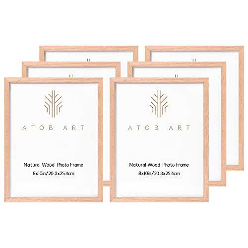 ATOBART 8x10 Solid Wood Picture Frames, 6 Pack OAK Photo Frame Set with Real Glass Cover, Natural Wood Color Frames, for Wall Mounting or Tabletop ATOBART
