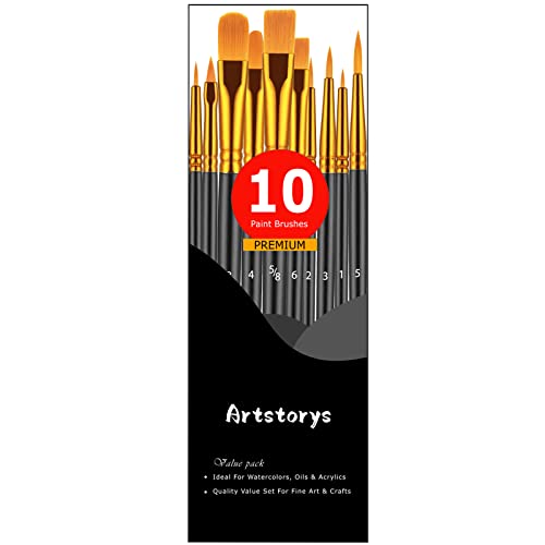 Paint Brush Set, 10 Pcs Paint Brushes for Acrylic Painting, Round Pointed Tip Detail Small Paint Brush for Oil Watercolor Canvas Face Body Boards Artstorys