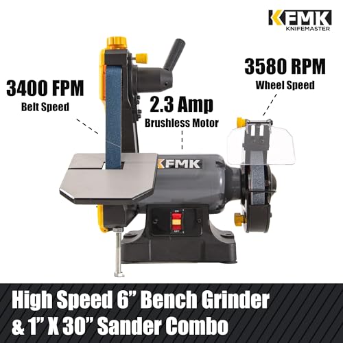 KFMK High Speed 6" Bench Grinder & 1"x30" Belt Sander Combo, Bench Belt Sander & Grinder for Metalworking, Belt Grinder for Knife Making, sharpening KFMK