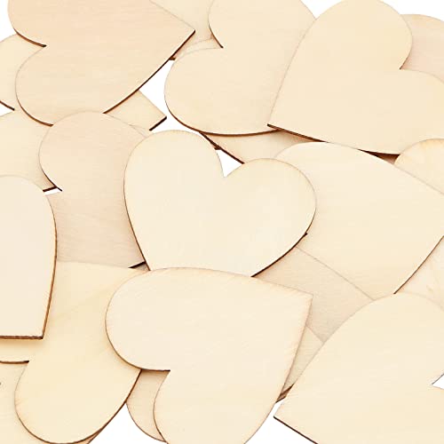 NINGWAAN 100 PCS 3 Inch Wooden Heart Cutouts, Unfinished Wood Heart Slices, Heart Shaped Wooden Ornaments for DIY Crafts Projects, Wedding, Valentine WoodArtSupply
