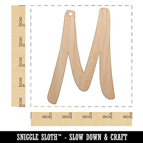 Letter M Uppercase Felt Marker Font Unfinished Craft Wood Holiday Christmas Tree DIY Pre-Drilled Ornament Sniggle Sloth