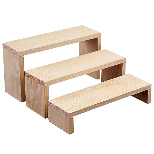 NBEADS 3-Tier Rectangle Wood Jewelry Display Risers, 3 Sizes Unfinished Wood Display Risers Shelf Showcase Fixtures Detachable Display Stand for NBEADS