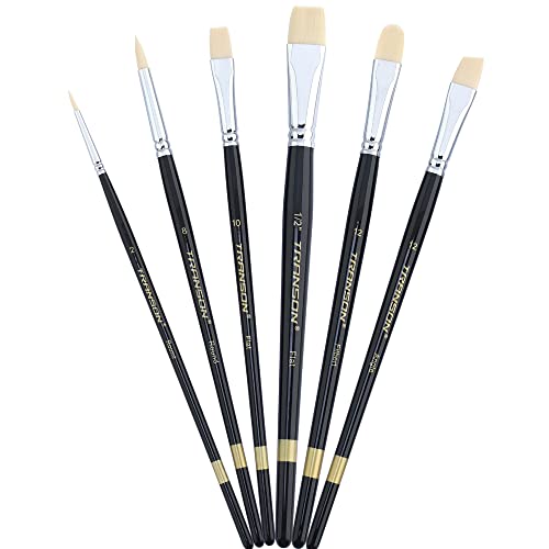 Transon Paint Brush Set 6pcs Art Painting Flexible Bristle for Acrylic Watercolor Gouache Oil Leather Canvas and Face Painting TRANSON