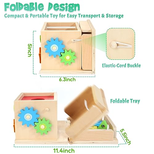 Kizfarm Wooden Montessori Baby Toys, 8-in-1 Wooden Play Kit Includes Object Permanent Box, Coin Box, Carrot Harvest, Shape Sorting & Stacking - Kizfarm