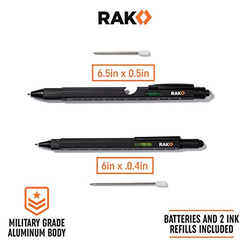 RAK 2-in-1 Multi-Tool Pen Set (2 Pack) Dad Christmas Gifts for Men - LED Tactical Pen Light, Stylus, Ruler, Level, Bottle Opener, Screwdriver, RAK
